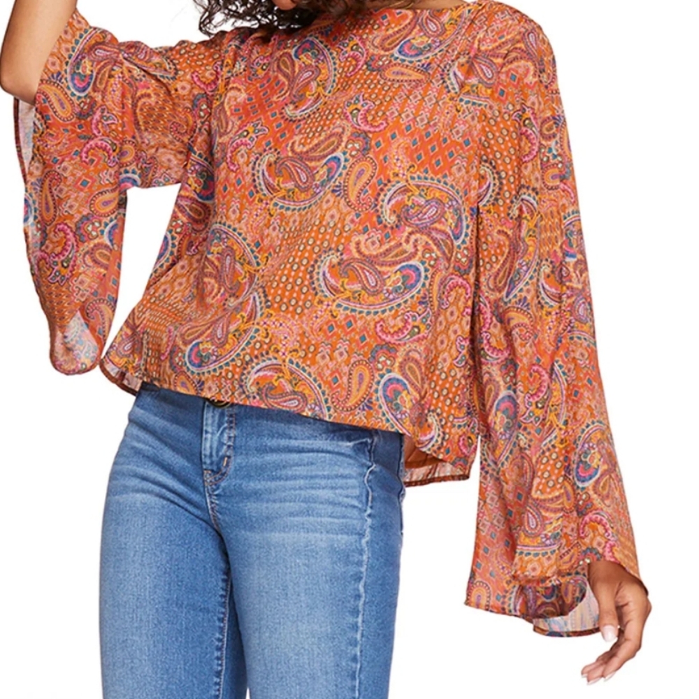 Jessica Simpson Monique Blouse Trumpet Sleeves Size XS (Juniors) - Picture 9 of 11